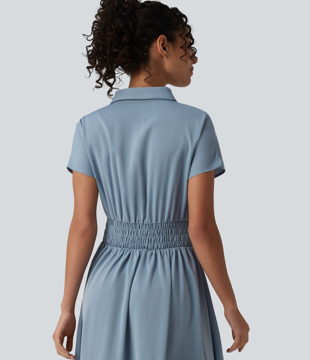 Robe-chemise midi défroissage facile avec manches courtes
