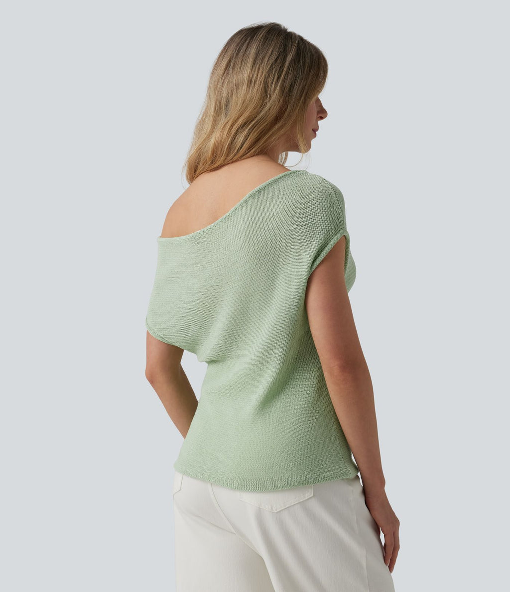 Pull décontracté épaules dénudées manches courtes