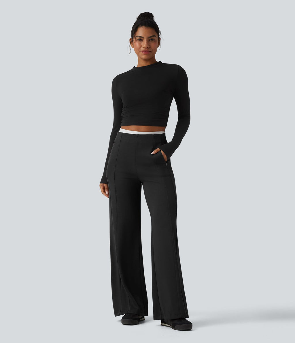 Pantalon casual SpacerTek™ large taille haute avec poches zippées