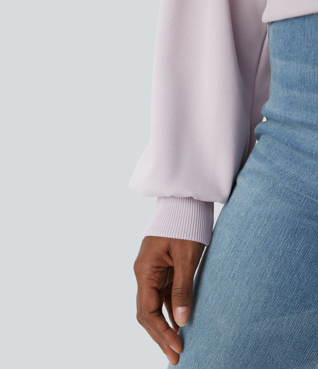 Sweat-shirt décontracté ample à col rond, épaules tombantes et manches évasées plissées