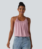 Débardeur décontracté col U froncé 2-en-1 avec brassière intégrée effet frais InstantCool séchage rapide, protection solaire UPF50+
