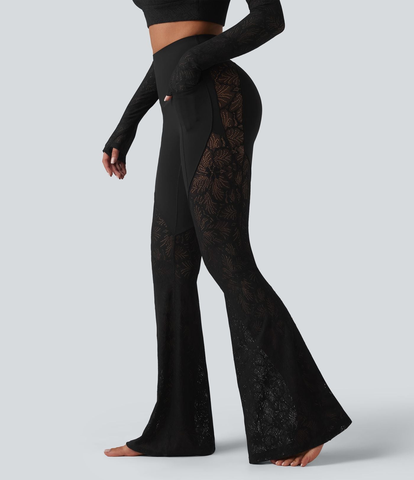 Legging de yoga évasé Halara UltraSculpt™ taille haute gainant avec dentelle contrastante à poches