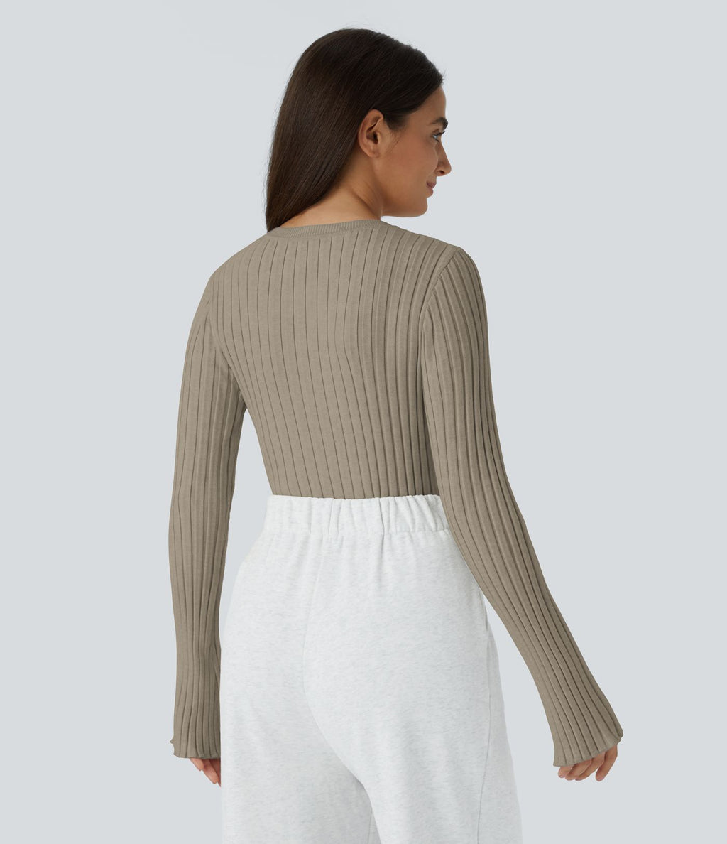 Pull Décontracté à Col Rond, Manches Longues et Volants