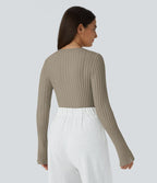 Pull Décontracté à Col Rond, Manches Longues et Volants