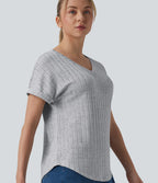T-shirt décontracté col V manches courtes