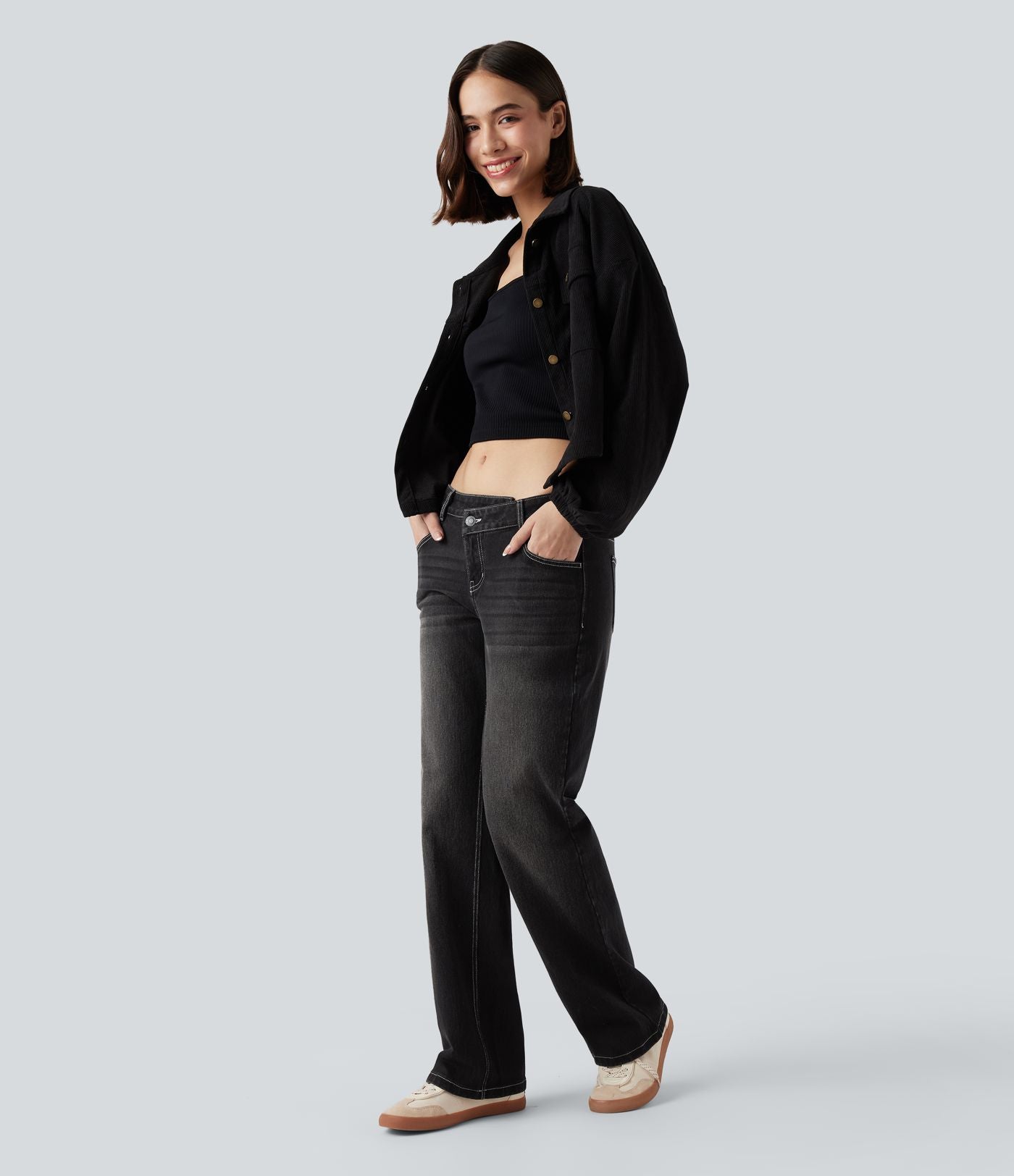 Jean décontracté Halara Flex™ asymétrique jambe droite taille basse avec poches