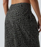 Pantalon léopard casual court taille mi-haute avec poches