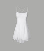 Robe de sport danse mini 2-en-1 laçage asymétrique résille contrastante fluide avec poche A-D