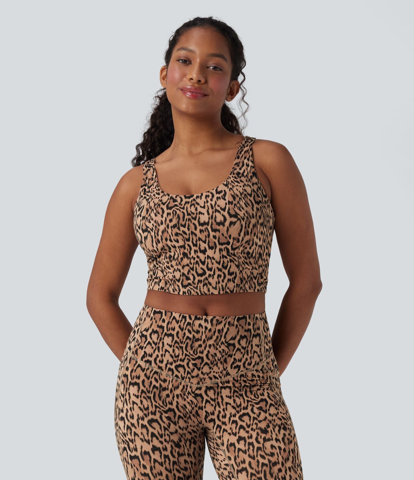 Débardeur yoga court Halara UltraSculpt™ imprimé léopard col en U