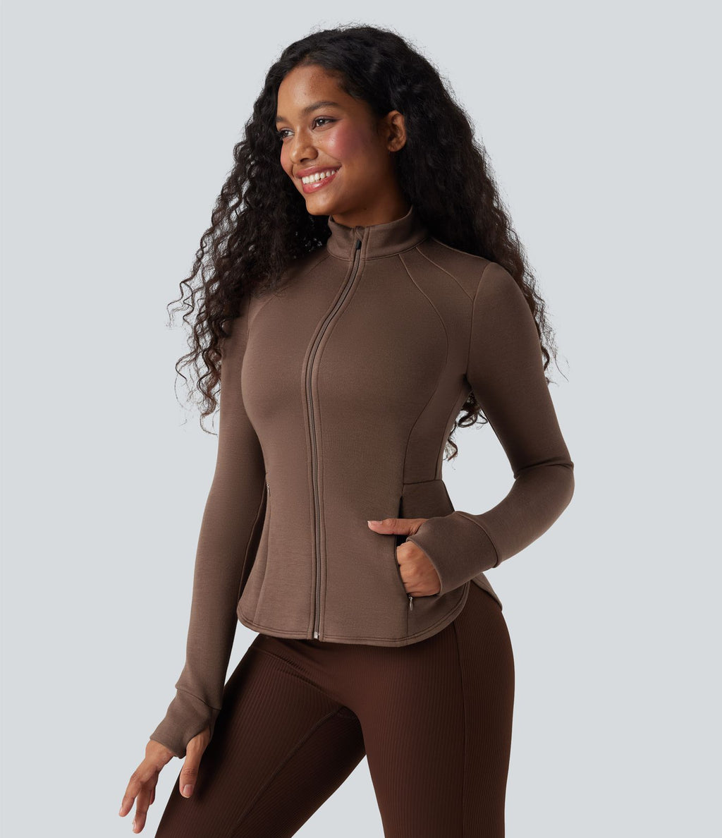 Veste de sport SpacerTek™ col montant, manches raglan longues avec trous pour les pouces