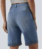 Short 7/8 tailleur Halara Flex™ denim casual ourlet roulotté taille haute avec poches