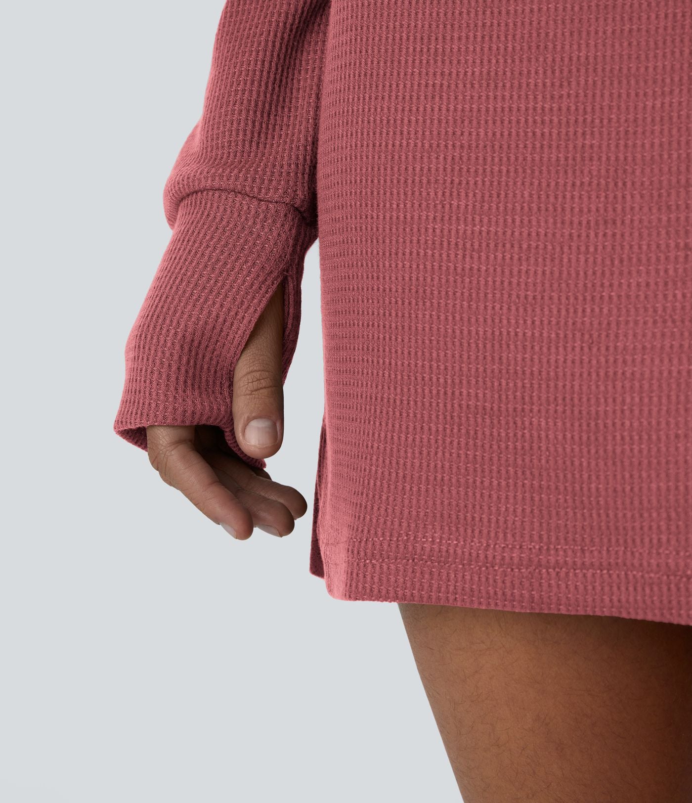 Robe Sweatshirt Casual Col Bateau Manches Raglan Avec Trous Pour Les Pouce Ourlet Fendu en Waffle