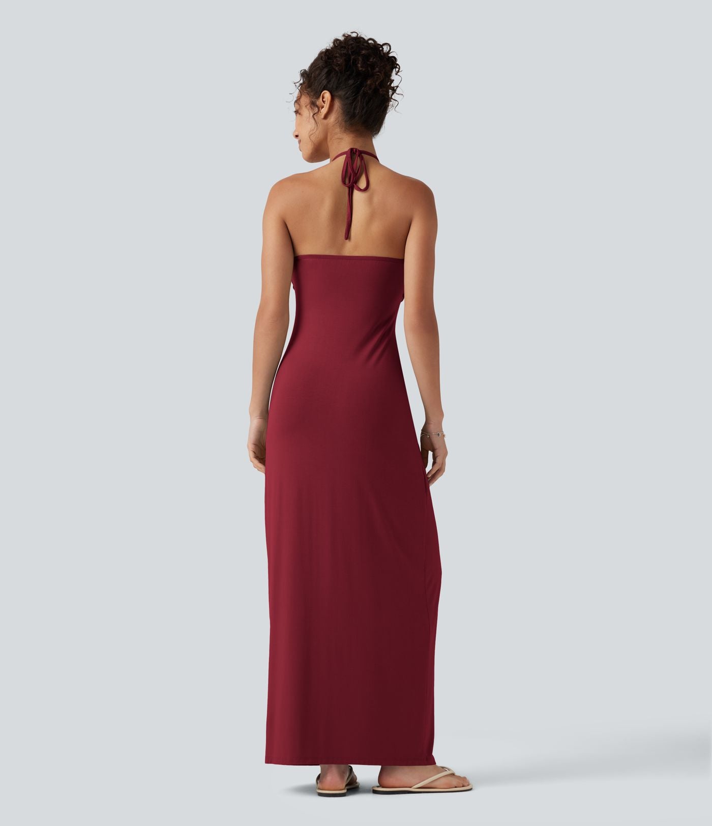 Robe longue dos nu à nouer avec soutien-gorge intégré et poches