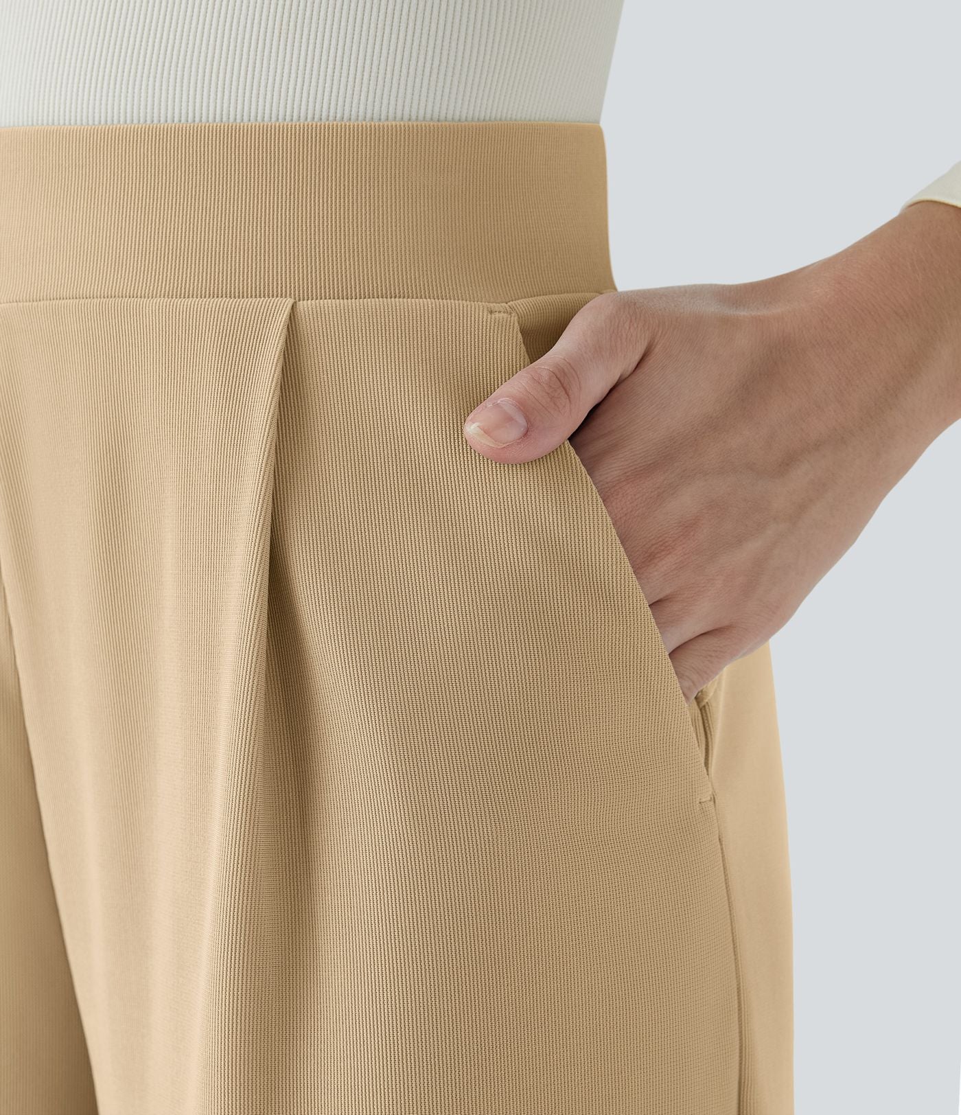 Halara Flex™ Pantalon Tailleur Évasé à Taille Haute Sculptant la Silhouette avec Poches Latérales Micro Waffle