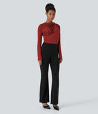 Cowl Neck Ruched Long Sleeve Slim Work Top