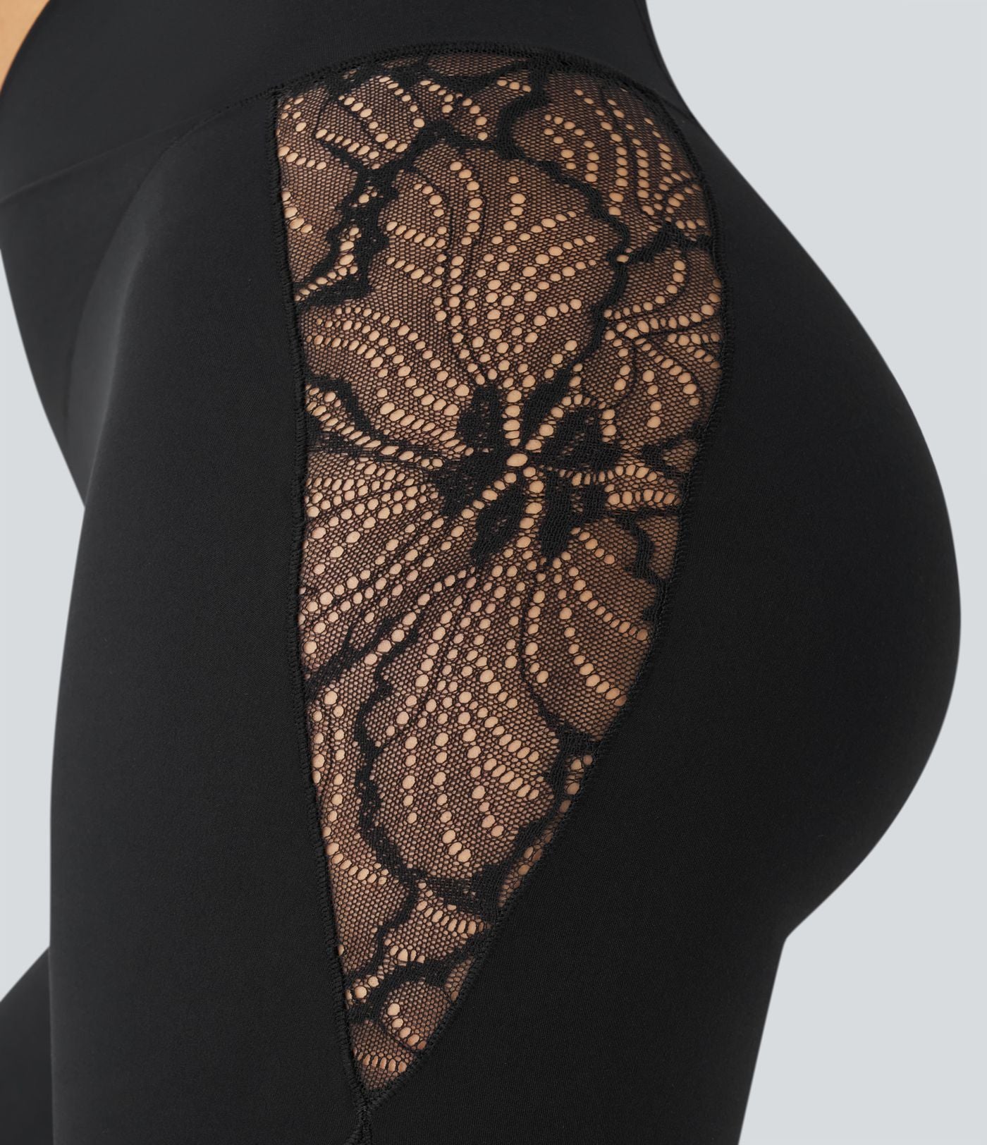 Softlyzero™ Legging Yoga 7/8 Taille Haute avec Poche au Dos Découpe Croisée et Dentelle Contrastante