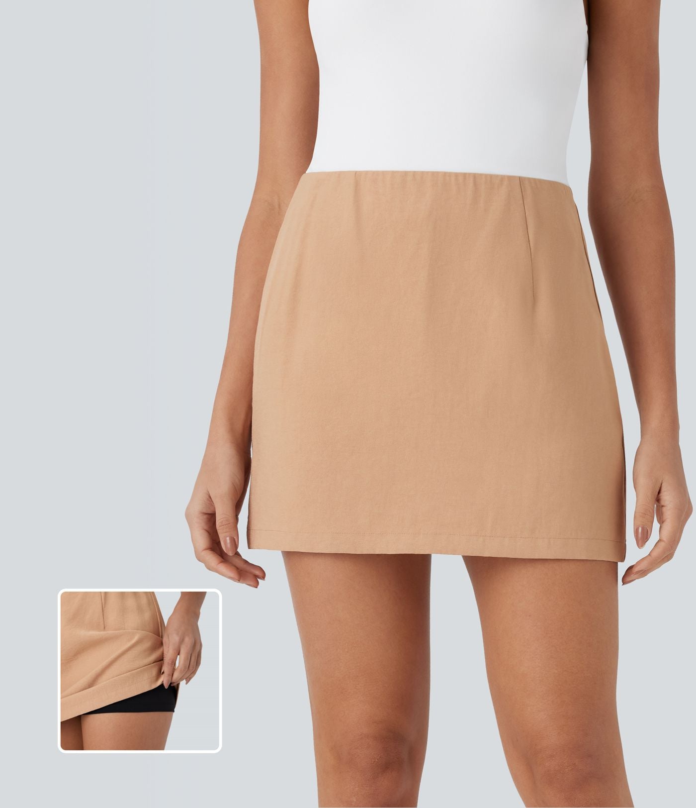 Jupe mini 2-en-1 évasée taille haute avec fermeture éclair invisible