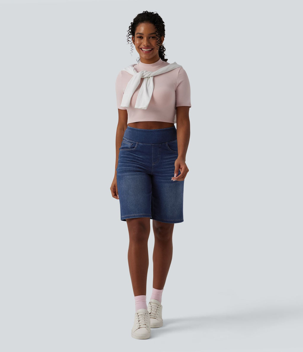 Halara Flex™ Bermuda casual en jean taille haute avec poches