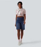 Halara Flex™ Bermuda casual en jean taille haute avec poches