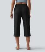 Pantalon Capri décontracté à taille haute, coupe droite, cordon de serrage et poches