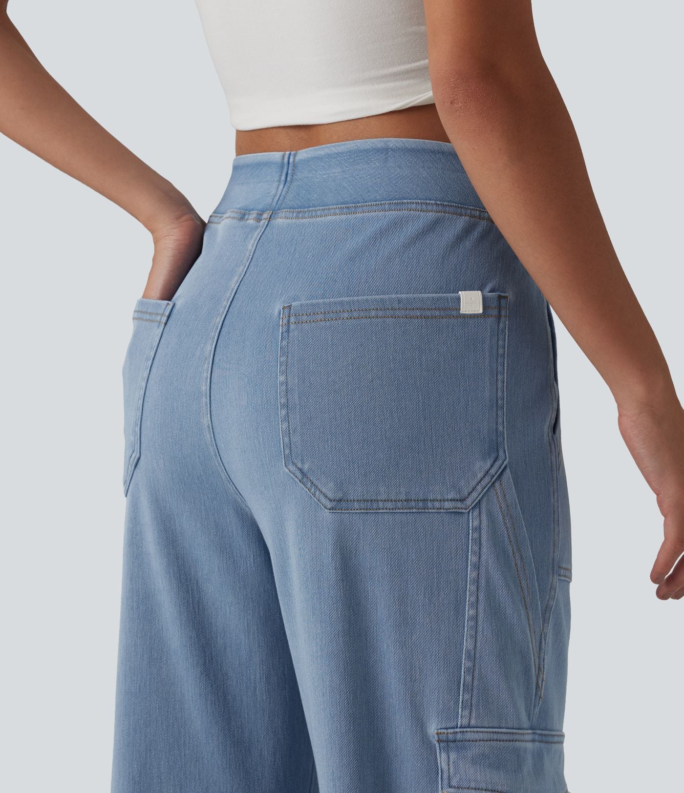 Halara Flex™ Taille Mi-Haute Multiples Poches Jambe Droite Jean Cargo Décontracté Extensible