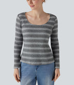 T-shirt tricoté décolleté rond à manches longues en maille gaufrée à rayures dégradées
