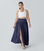 Breezeful™ Jupe Maxi Casual Grande Taille 2-en-1 à Taille Haute Plis et Fente à Séchage Rapide et Fluide