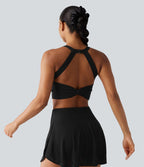 Débardeur de yoga SoftlyZero™ dos nu torsadé avec dentelle contrastée, coussinets amovibles et protection solaire UPF 50+