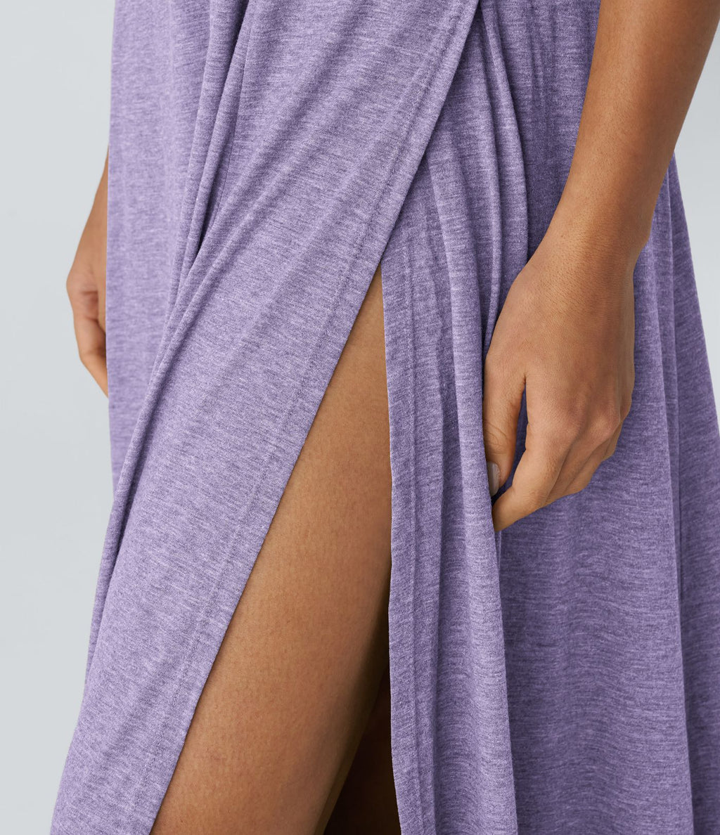 Robe Casual Débardeur Longue Fluide Fendue Dos Nu à Col en U