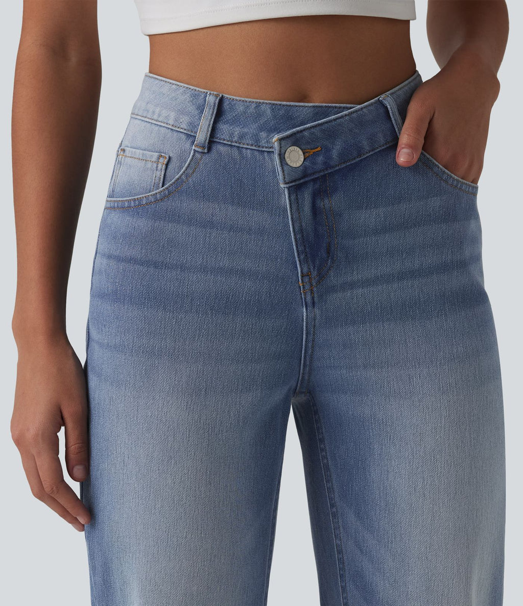 Halara Flex™ Jean droit casual asymétrique taille haute avec poches