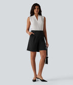 Short tailleur chino ample en coton plissé taille haute 17,5 cm avec poches