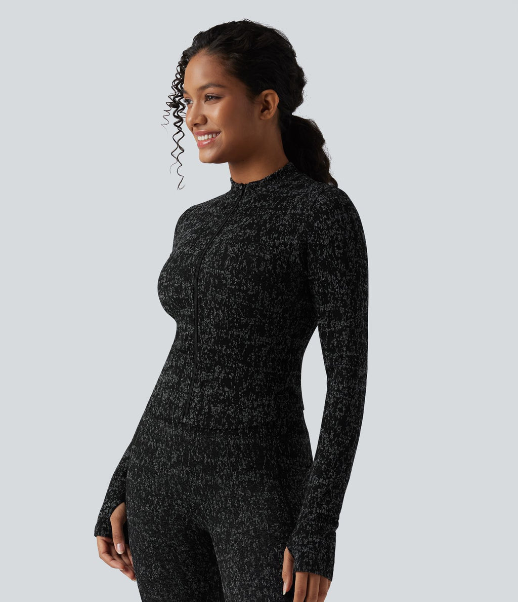 Veste de yoga OneForm Seamless Flow à manches longues avec zip et passage de pouce