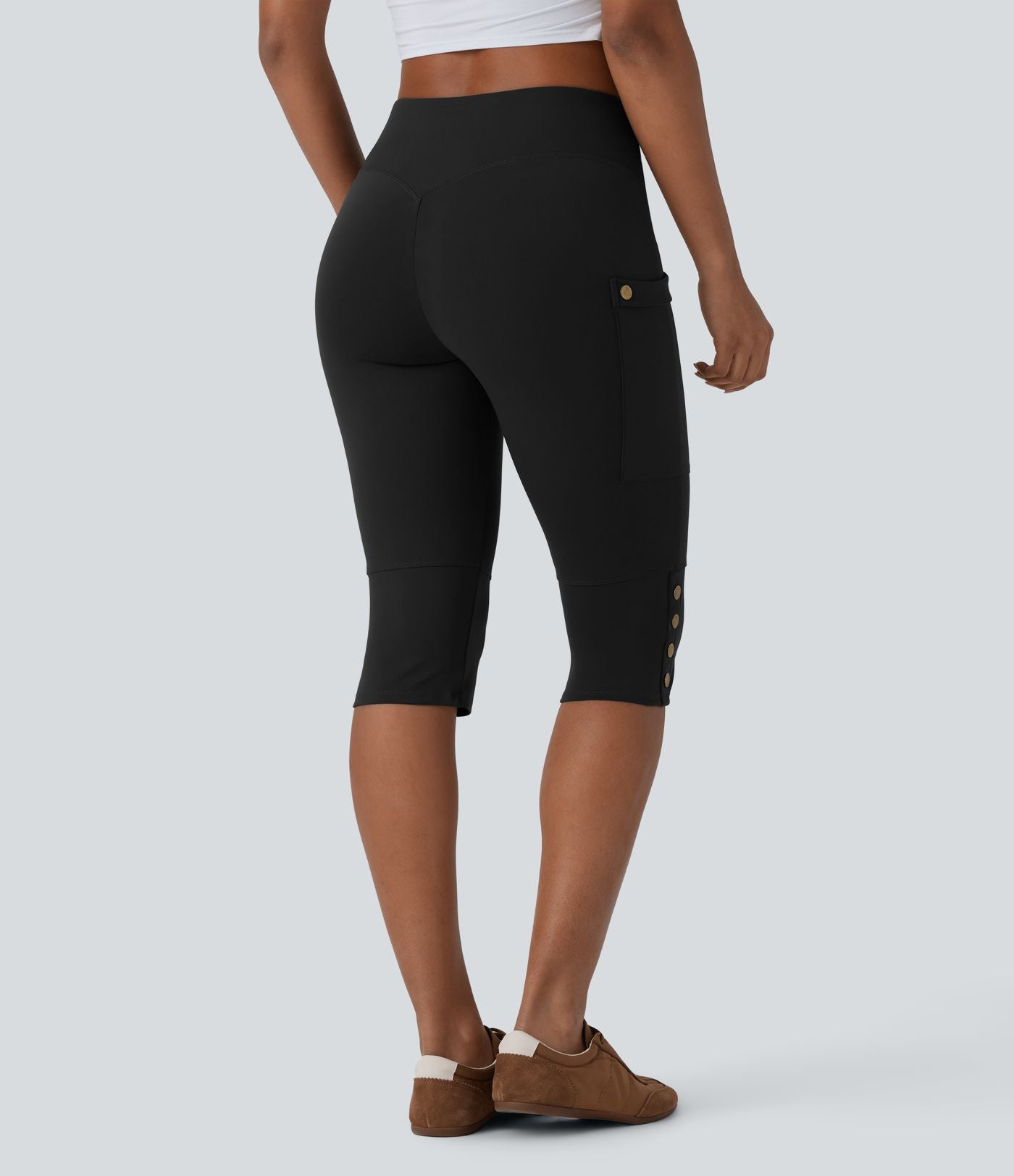 Pantalon pedal pusher ajusté gainant taille haute avec poches décoratives DayStretch