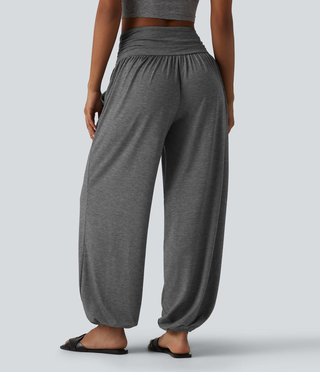 Jogging casual taille haute froncé avec poches