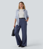 Pantalon tailleur bootcut taille haute avec poches