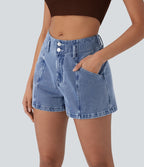 Short en denim extensible Halara Flex™ à taille moyenne avec bouton, fermeture éclair et poches latérales 7,5 cm