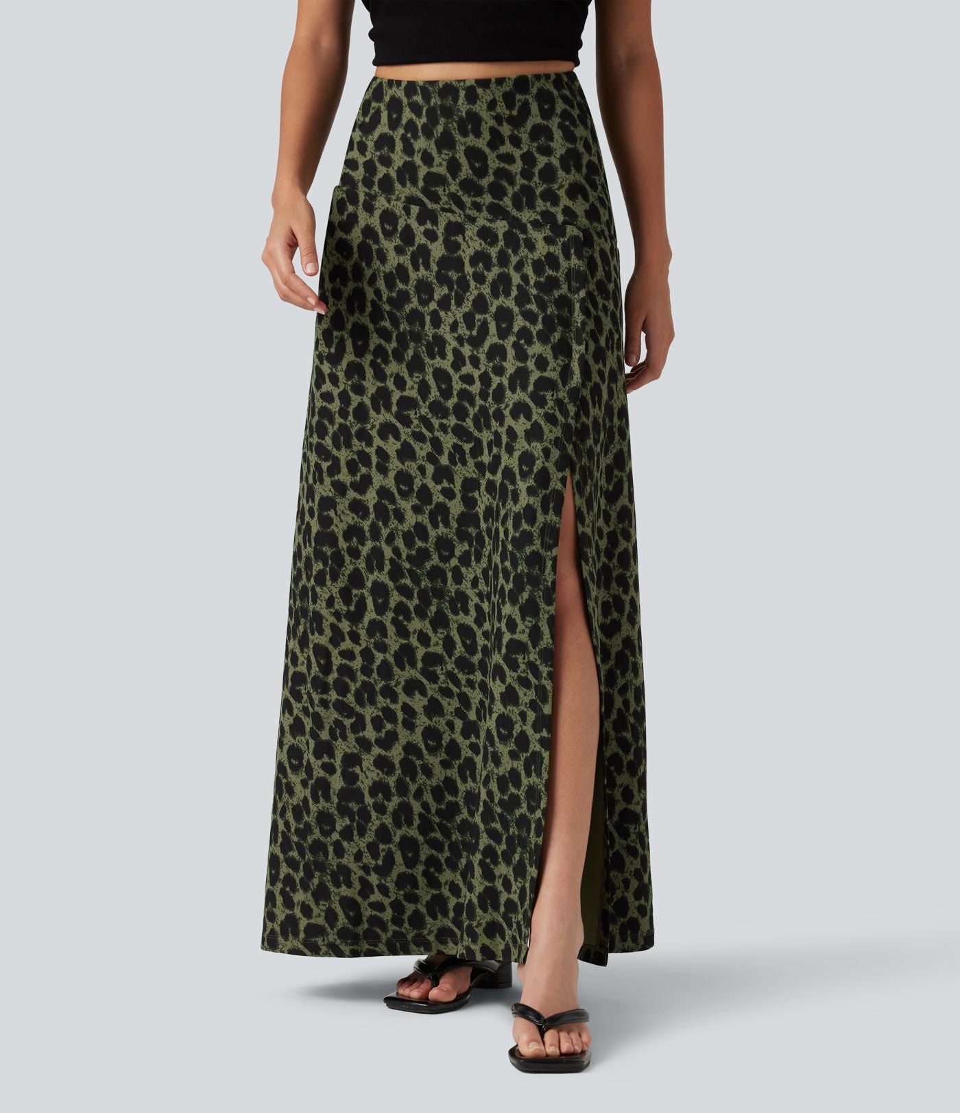 Jupe casual maxi gaufrée léopard taille haute gainante à poche