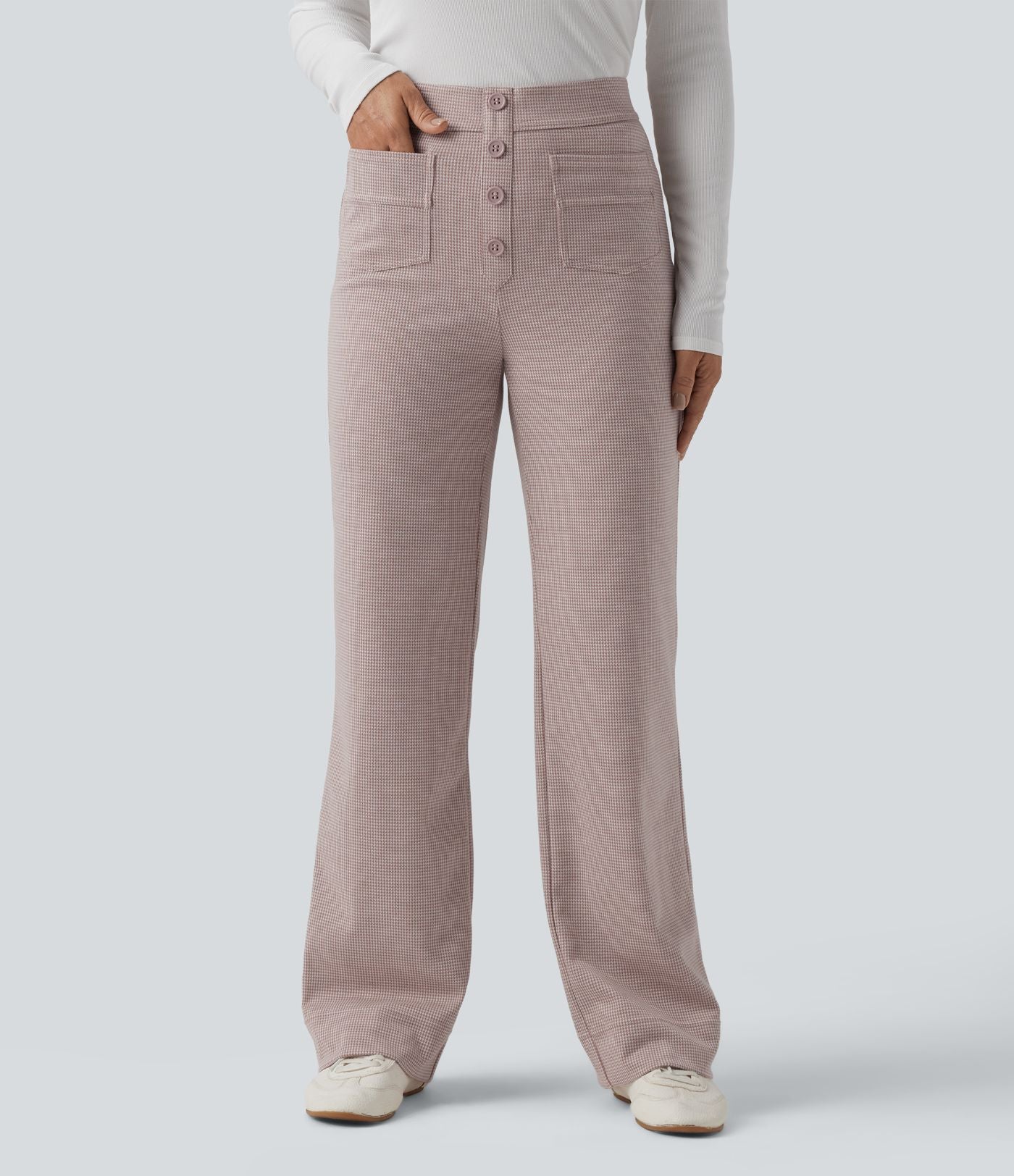 Halara Flex™ Pantalon tailleur pied-de-poule coupe droite taille haute avec poches