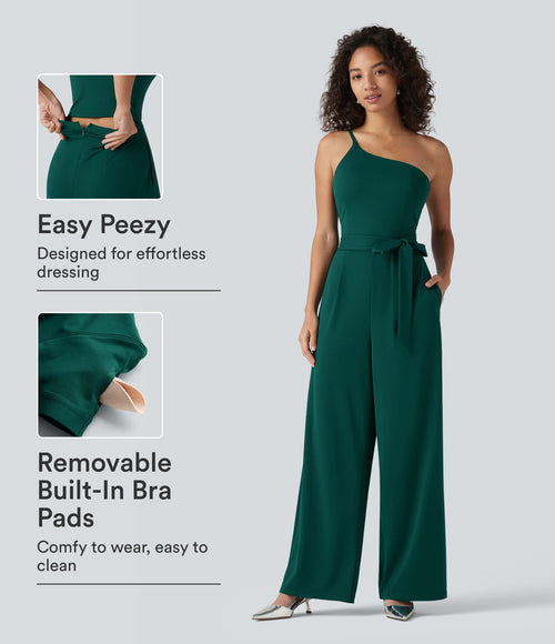 Combinaison de soirée asymétrique sans manches, ceinturée, avec soutien-gorge intégré et poches - Easy Peazy