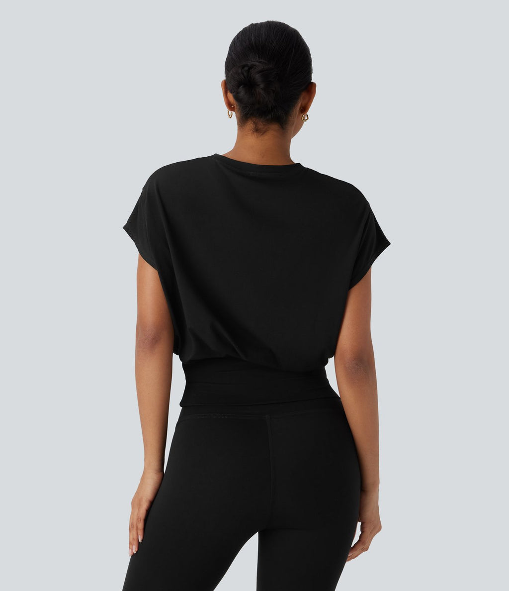 T-shirt de travail à col rond et manches chauve-souris courtes