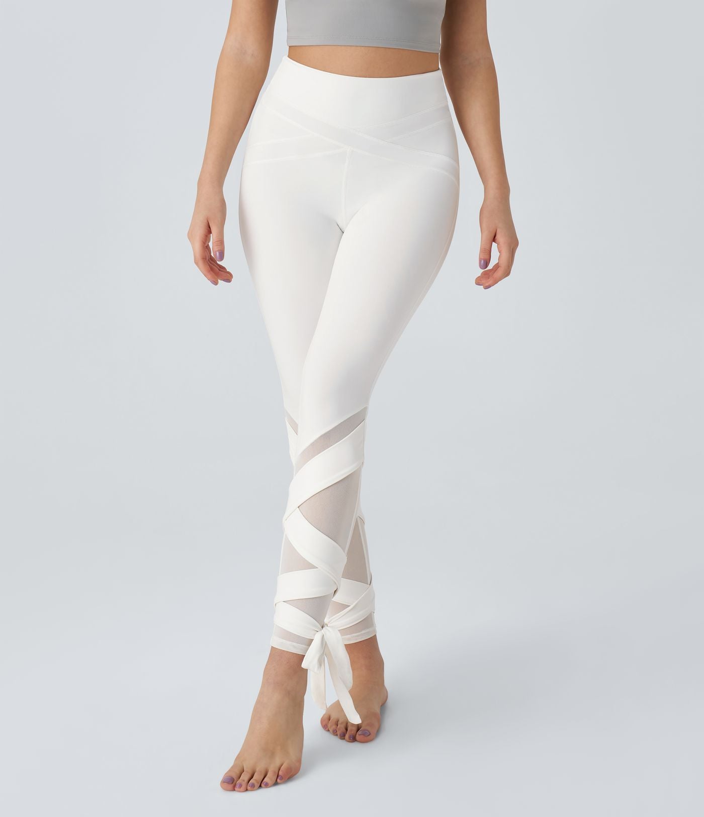 Softlyzero™ Legging Taille Haute Empiècement en Maille Contrastante Lacets Croisés Longueur 7/8