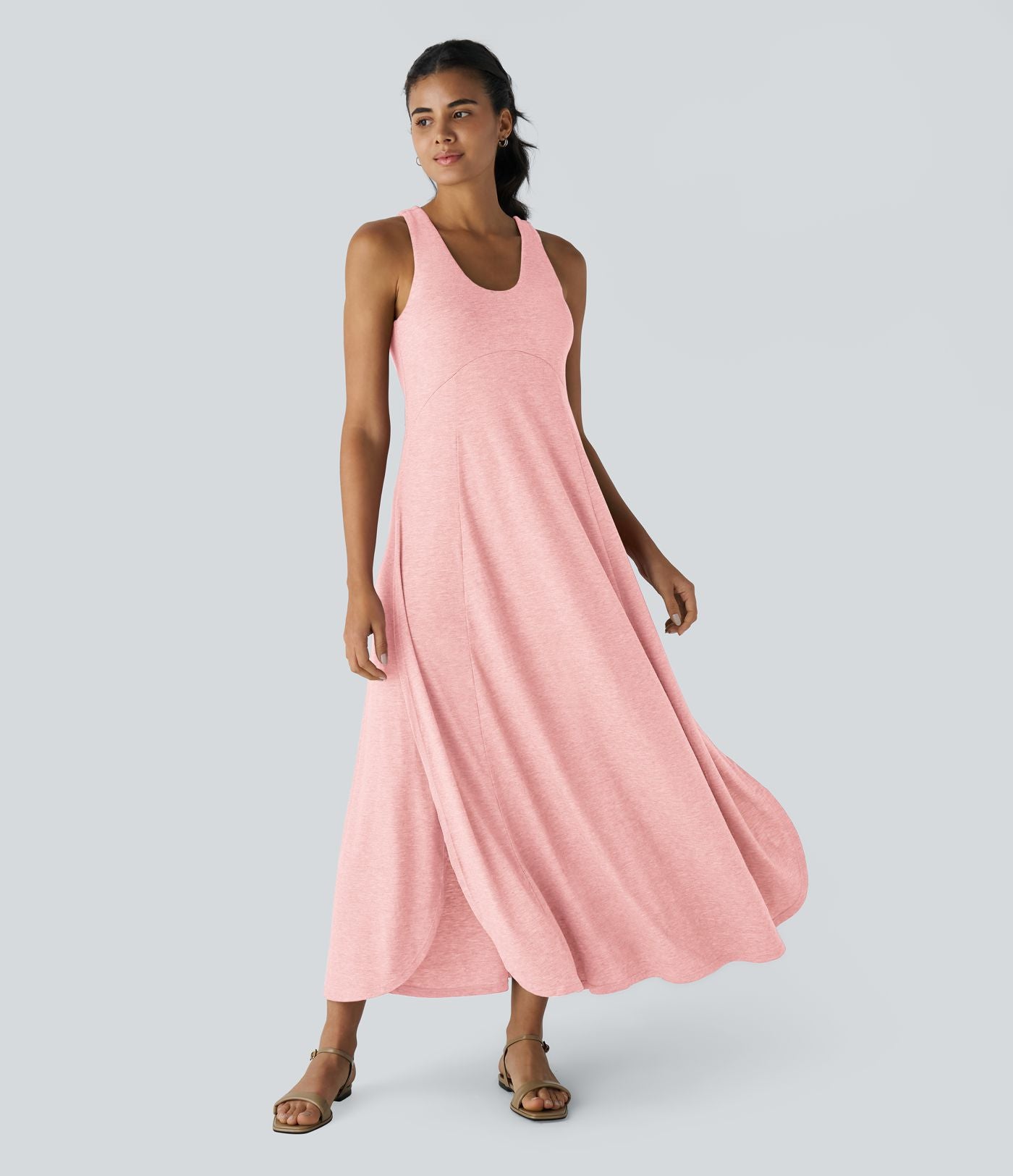 Robe Casual Débardeur Longue Fluide Fendue Dos Nu à Col en U