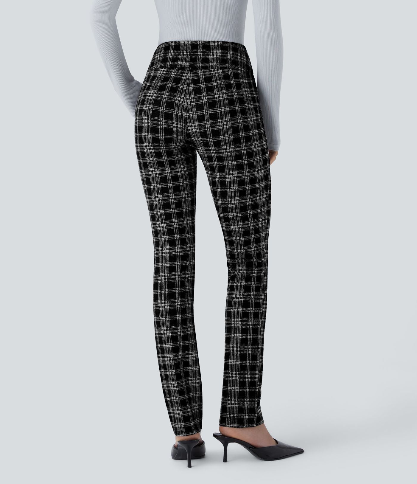 Halara Flex™ Pantalon tailleur Cintrés à Taille Haute avec Boutons Décoratifs Poches Latérales et Imprimé Pied-de-Poule