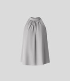 Blouse Travail Sans Manches Ourlet Courbé Col Haut Découpe au Dos Plis