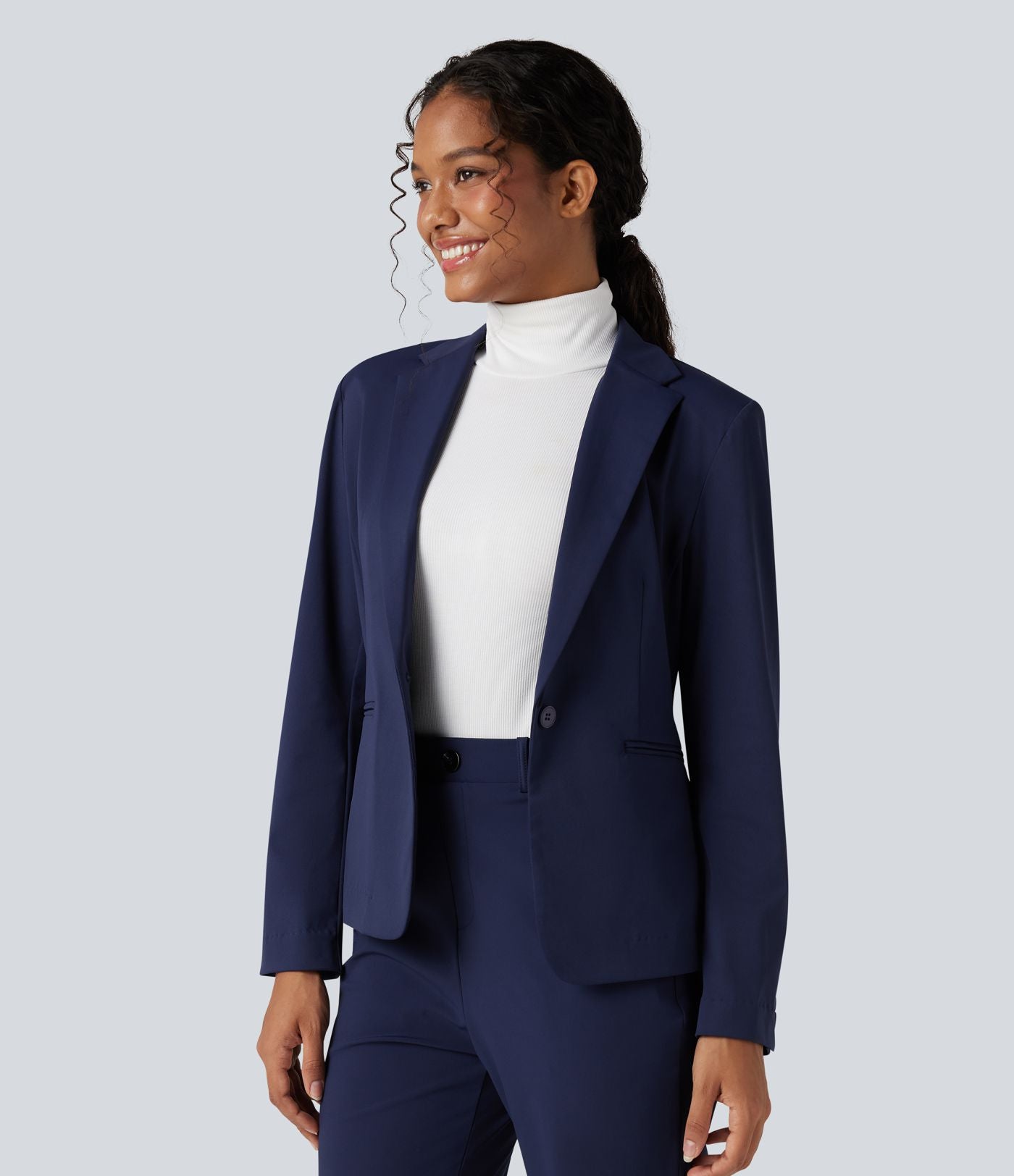 Blazer de travail ajusté col cranté infroissable à manches longues Halara Flex™ Suit avec poches