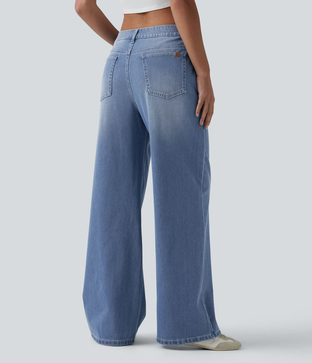 Jean Halara Flex™ mi-taille large ample délavé décontracté avec poches