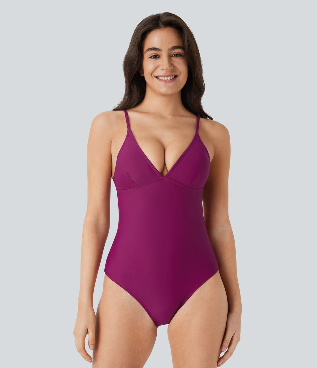 Maillot de bain une pièce gainant à dos nu avec décolleté plongeant en V et bretelles ajustables