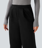 Pantalon jogging tailleur polaire coupe droite taille haute avec poches