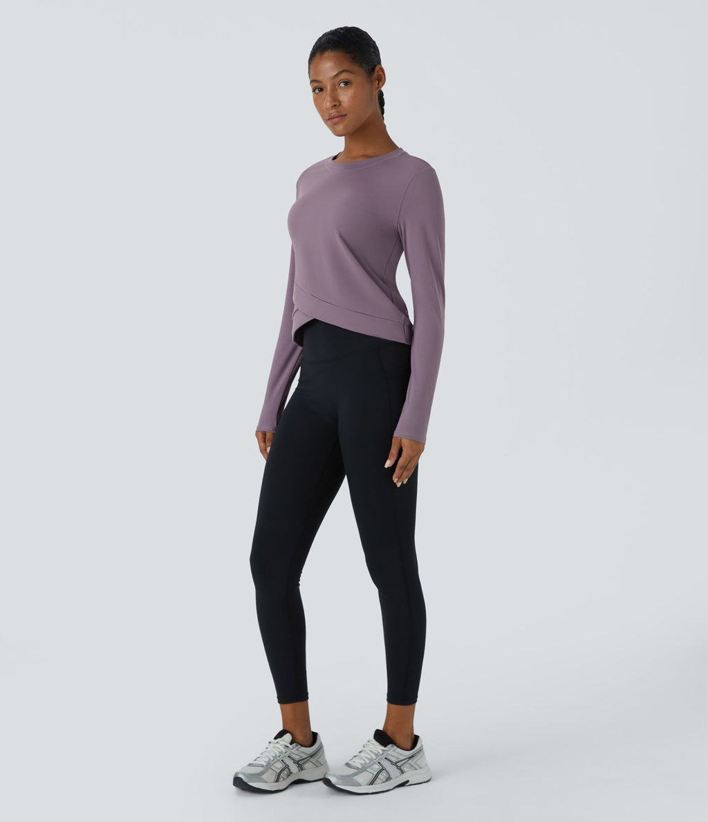 Softlyzero™ Plush Top Sport Yoga Encolure Ronde avec Ourlet Croisé