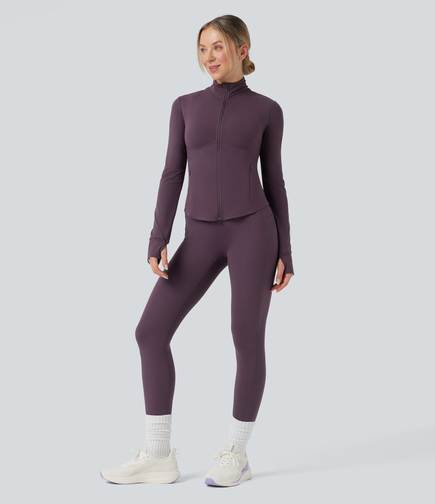 Veste de yoga Halara UltraSculpt™ col montant push-up manches longues à trous pouces avec poches